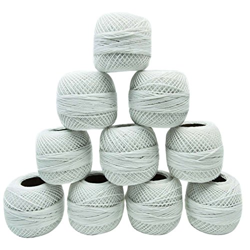 Knitwit 10 Pcs blanc coton mercerisé fil à crocheter Fils à tricoter Frivolité Skeins code EAN 8907439554345 