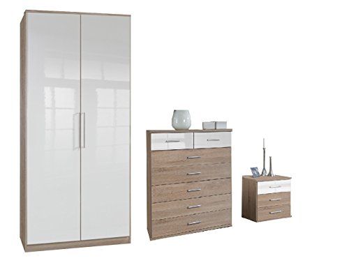 Meubles de Chambre - Chêne et blanc brillant - ...