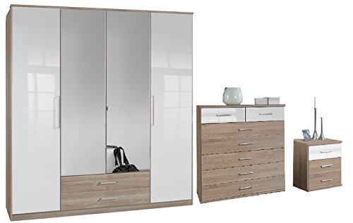 Meubles de Chambre - Chêne et blanc brillant - ...