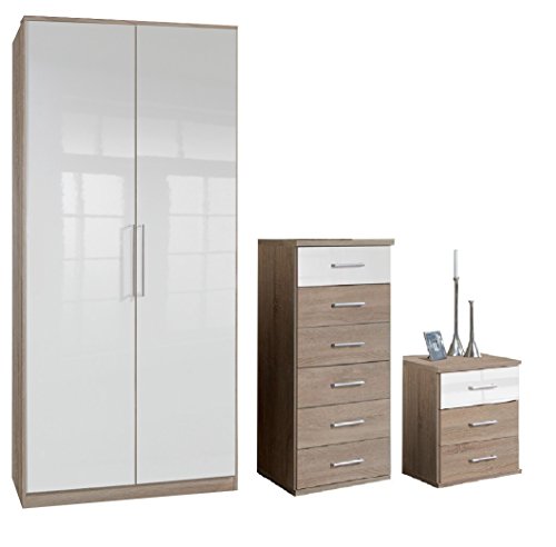 Meubles de Chambre - Chêne et blanc brillant - ...