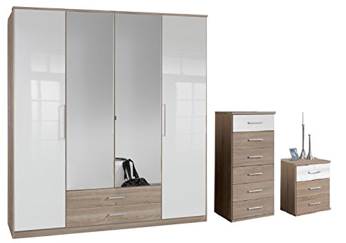 Meubles de Chambre - Chêne et blanc brillant - ...