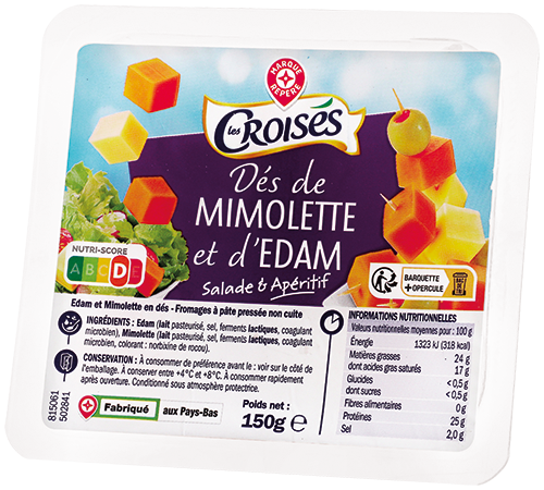 DÉS D'EDAM ET DE MIMOLETTE 24% MAT. GR.