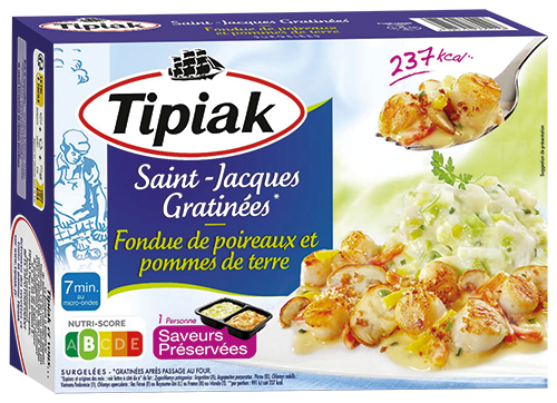 TIPIAK SAINT-JACQUES GRATINÉES FONDUE DE POIREAUX ET POMMES DE TERRE SURGELÉES* code EAN 9000278 