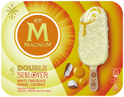 4 BÂTONNETS GLACÉS DOUBLE SUNLOVER CHOCOLAT BLANC MANGUE COCO 9000292 MAGNUM 4 BÂTONNETS GLACÉS DOUBLE SUNLOVER CHOCOLAT BLANC MANGUE COCO 9000292 MAGNUM
