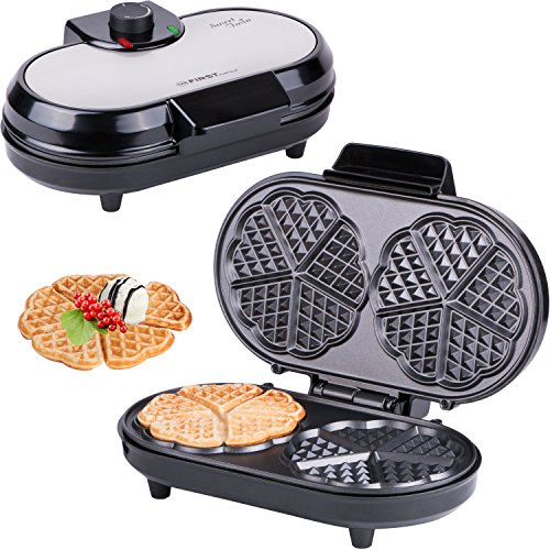TZS First Austria Gaufrier pour 10 gaufres en forme de cœur | cœurs | appareil à gaufres | doubles gaufres en forme de cœur | thermostat | différents niveaux de réglage du degré de dorure | voyant de cuisson code EAN 9003898530520 