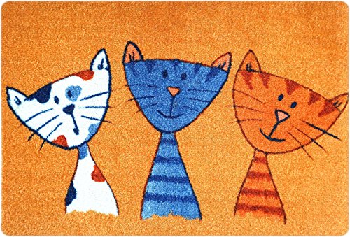 DECO-MAT | CHATS TRIPLÉS / ORANGE | paillasson antidérapant | tapis d'entrée 40 x 60 cm sans bordure | haute absorbation de la saleté grâce aux fibres de polyester | facile à nettoyer avec 7 ans de garantie 9010014501845 deco-mat