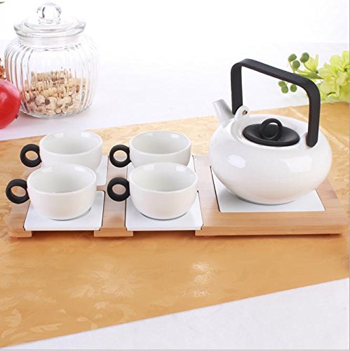 zb-kafeiyongju Mode moderne en cšŠramique Set de thšŠ cafšŠ 4 tasses 1 thšŠiššre 1 plateau de thšŠ 1 armature en bois , black code EAN 9128475032799 
