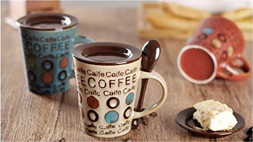 Fuf.Mcl fuf. MCL Creative Tasses de Café Lait Tasse en céramique tasse Bureau Gamelle à eau Maison de la housse avec la cuillère avec jaune pâle, en porcelaine pour cartes + sa housse en porcelaine 9135415210650 (9135415210650)