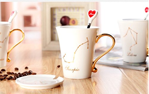 Fuf.Mcl fuf. MCL Couple en céramique l'eau tasse de tasse de café avec la housse avec le kit Cuillère, 12 constellations Scorpion 9135415210926 (9135415210926)
