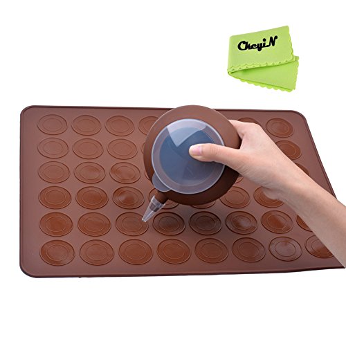 Ckeyin ® 48 cavités - tapis à macarons en silicone - 38.3x28.5cm + 1 poche à douille + 4 douille code EAN 9453600025569 