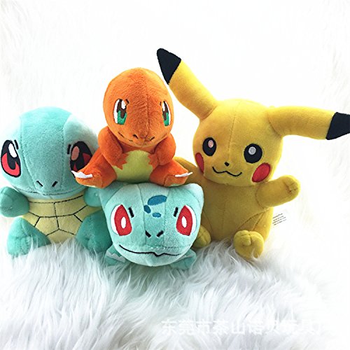 Lot de 4 Peluches Pokémon: Pikachu Carapuce Bul...