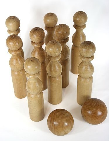 Jeu de 9 quilles de 24 cm + 2 boules en bois, a...