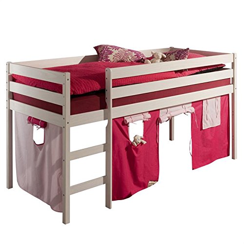 Lit surélevé en pin ERIK-1 avec rideaux lasuré ...