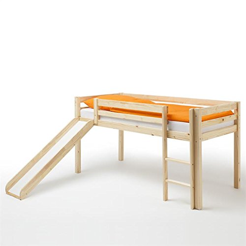 Lit surélevé en pin MAX avec toboggan vernis na...