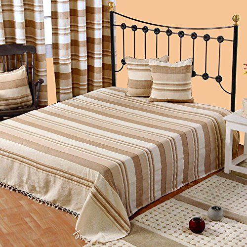 Homescapes Jeté de lit/jeté de canapé beige à rayures de 260 x 360 cm en pur coton appartenant à la collection "stripes" code EAN B003XRIC20 