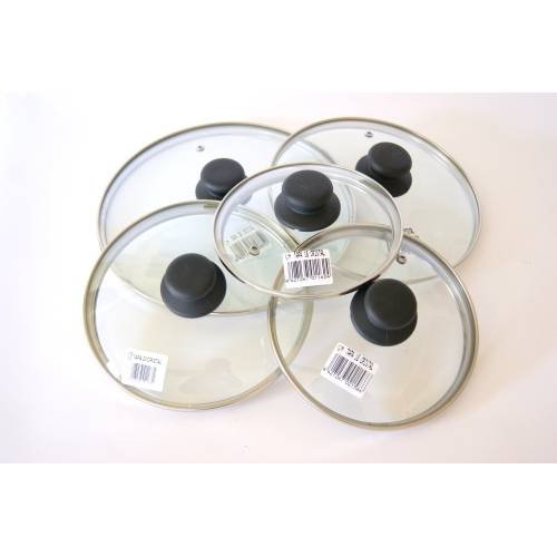 LOT DE 5 COUVERCLES EN VERRE BORD EN INOX VITRI...