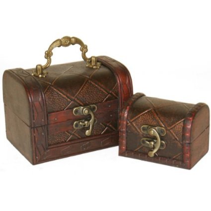 Something Different Set of 2 Decorative Rustic Wooden Colonial Style Diamond Checked Pirate Treasure Chest Trinket Boxes. 2 Graduated Boxes That Fit Inside Each Other. Great Gift Idea! by Something Different code EAN B007MBII36 