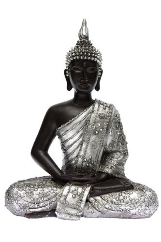Statue Bouddha Statuette Boudha assis argent vi...