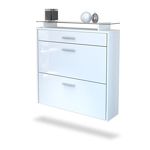 Meuble à chaussures suspendu Malea en Blanc mat...