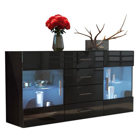 Buffet meuble TV Bari en Noir mat / Noir en hau...