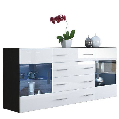 Buffet meuble TV Bari V2 en Noir mat / Blanc en...