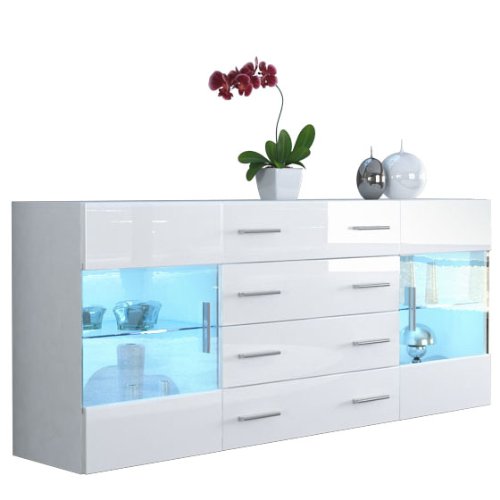 Buffet meuble TV Bari V2 en Blanc mat / Blanc e...