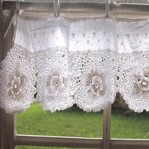 Rideau cantonnière crocheté main ivoire L 60 x ...