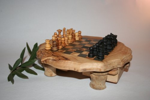 Echiquier rond en bois d'olivier