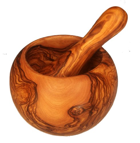Mortier 12-13 cm rond bombé et pilon en bois d'olivier | OLIVE WOOD MORTAR PESTLE 4.7 Inch B00B8BXEPS Bois d'olivier tunisien