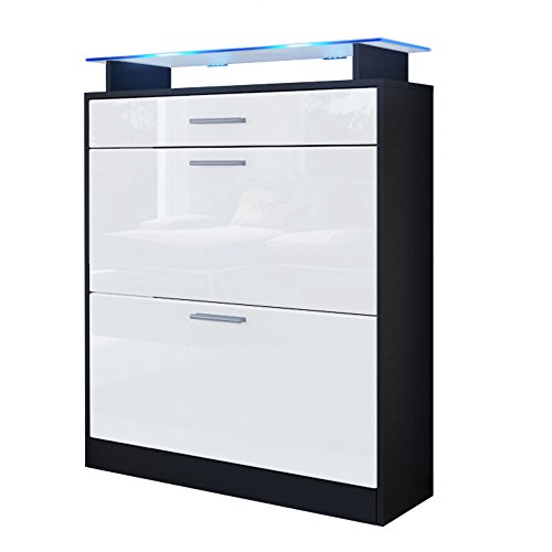 Meuble à chaussures Loret en Noir mat / Blanc h...