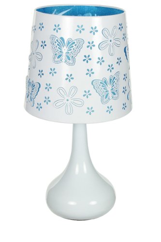 Lampe touch métal blanc motif papillon bleu