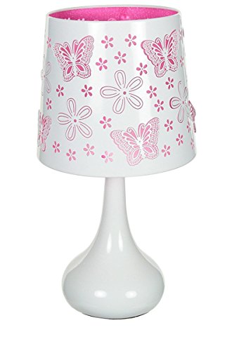 Lampe touch métal blanc motif papillon rose
