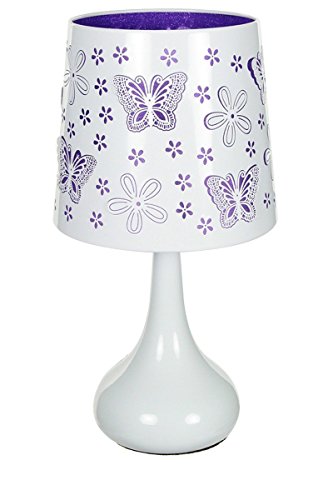 Lampe touch métal blanc motif papillon violet