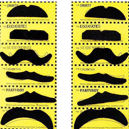 Set 12 fausses moustaches auto-adhésives assort...