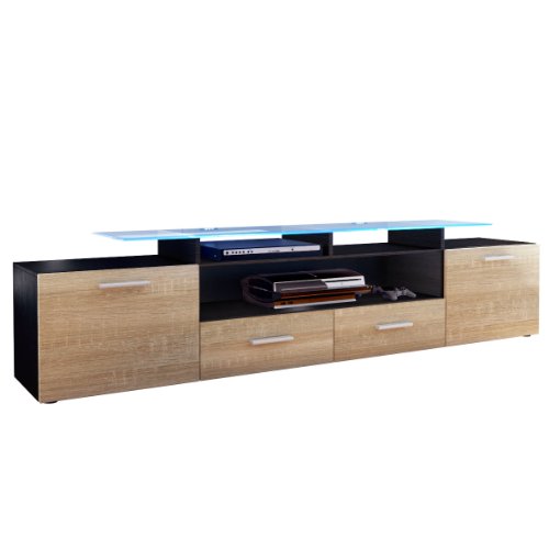 Meuble TV bas Almada V2 en Noir mat / Chêne brut