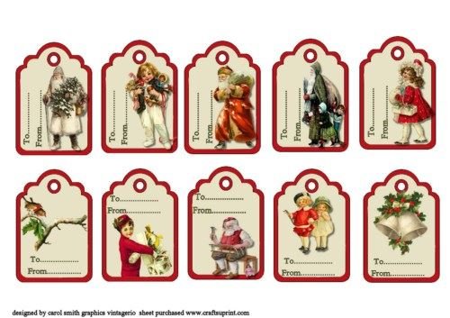 Lot de 10 étiquettes de cadeau de Noël Vintage ...