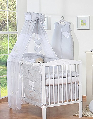 Ciel de lit bébé enfant en voile avec bande gri...