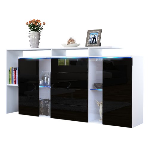 Buffet commode Lissabon en Blanc / Noir laqué h...