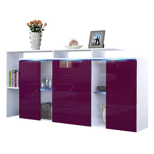 Buffet commode Lissabon en Blanc mat / Mûre laq...