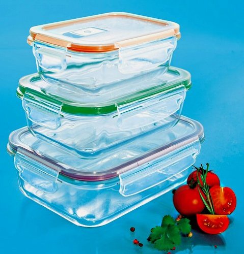 LOT 3 PLATS A FOUR EN VERRE + COUVERCLE HERMETI...