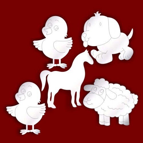 Lot de 5 miroirs gravé sur le thème de la ferme...