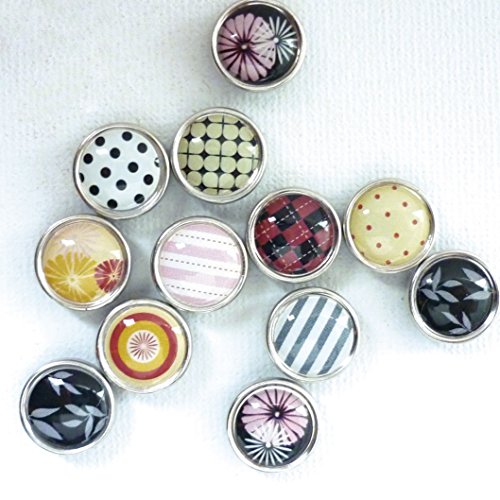 12 mini magnets époxy - Ø12mm - Noir et motifs ...