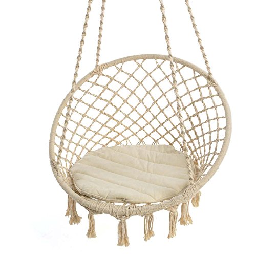 Fauteuil hamac à suspendre avec coussin en coto...