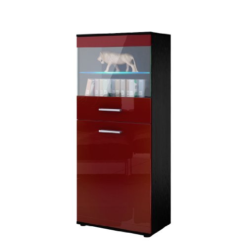 Vitrine Armoire Almada en Noir mat / Bordeaux e...