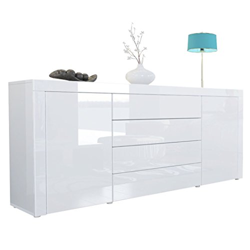 Vladon Buffet commode La Paz en Blanc haute brillance / Blanc haute brillance / Blanc haute brillance code EAN B00NIU2F66 