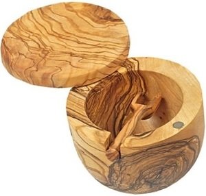 Main, Boîte à Sel avec Cuillère en Bois d'Olivier