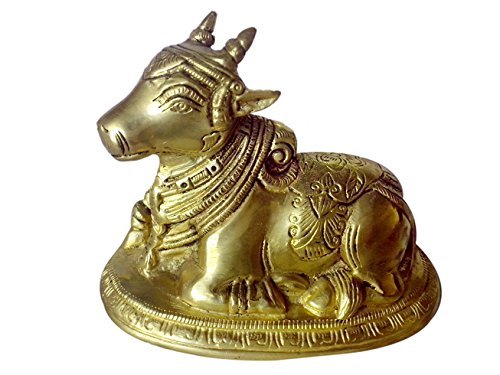 Bharat haat unique n traditionnel Rituel hindou avec vache en laiton Nandi Fine Carving travail en laiton jaune B00ONLZTXU Bharat Haat
