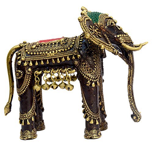 Bharat haat unique éléphant en laiton avec clochette à découper fine Finition Décor Artisanat bastar A en laiton Noir, Rouge et Vert B00PARQPB6 Bharat Haat