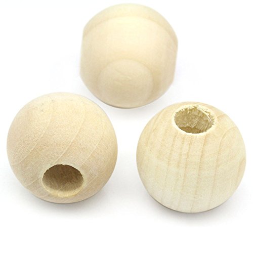 Lot de 20 perles de boules en bois naturel 25 mm