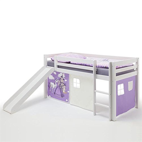 Lit surélevé en pin lasuré blanc MAX avec tobog...